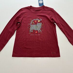 Life is Good Shirt Adult Small Red Christmas Santas Little Helper Gray Cat NWT